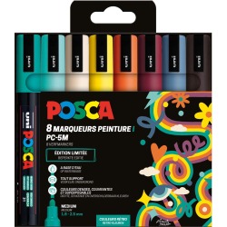 Uni POSCA marqueur peinture PC-5M, 1,8 - 2,5 mm, étui de 8 pièces en couleurs assorties Rétro