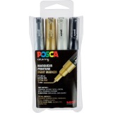 Uni POSCA paintmarker PC-1MC, 0,7 mm, etui met 4 stuks in geassorteerde metallic kleuren