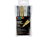 Uni POSCA paintmarker PC-1MC, 0,7 mm, etui met 4 stuks in geassorteerde metallic kleuren