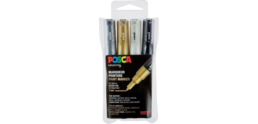 Marker Uni-Ball Posca PC1MC Rundspitze 0,7 bis 1 mm verschiedene Farben - Packung mit 4