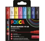 Uni POSCA marqueur peinture PC-1MC, 0,7 - 1 mm, étui de 8 pièces en couleurs de base assorties