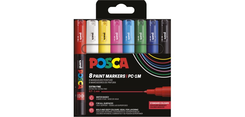 Uni POSCA paintmarker PC-1MC, 0,7 - -1 mm, etui van 8 stuks in geassorteerde basiskleuren