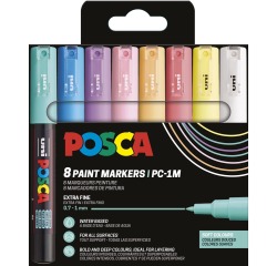 Uni POSCA paintmarker PC-1MC, 0,7 - 1 mm, etui van 8 stuks in geassorteerde zachtekleuren