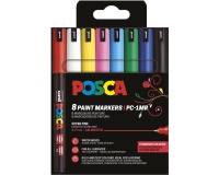 Uni POSCA paintmarker PC-1MR, 0,7 mm, etui van 8 stuks in geassorteerde basiskleuren