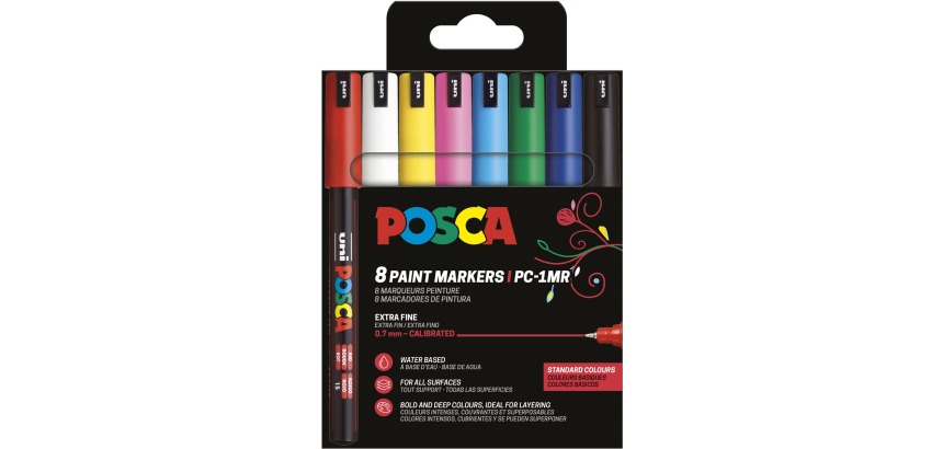 Uni POSCA Malstift PC-1MR, 0,7 mm, 8er-Set in verschiedenen Grundfarben