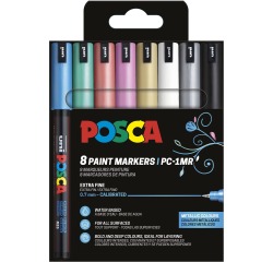 Uni POSCA marqueur peinture PC-1MR, 0,7 mm, étui de 8 pièces en couleurs métaliques assorties