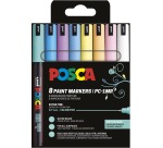 Uni POSCA marqueur peinture PC-1MR, 0,7 mm, étui de 8 pièces en couleurs douces assorties