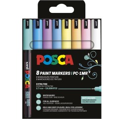 Uni POSCA paintmarker PC-1MR, 0,7 mm, etui van 8 stuks in geassorteerde zachte kleuren