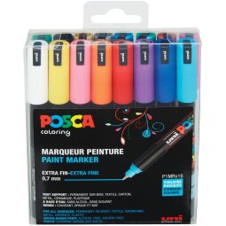 Uni-ball marqueur peinture à l'eau Posca PC-1MR, boîte de 16 pièces en couleurs assorties