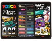 Posca marqueur peinture, boite en métal de 20 pièces, assorti, dessin Street Vibes