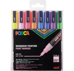 Marqueur Uni-Ball Posca PC3ML pointe ogive 0,9 - 1,3 mm couleurs assorties pailletées - Etui de 8