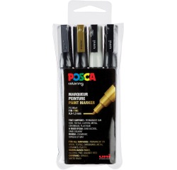 Uni-Ball Posca PC3M bullet point marker 0.9 to 1.3 mm assorted colors - Pack of 4