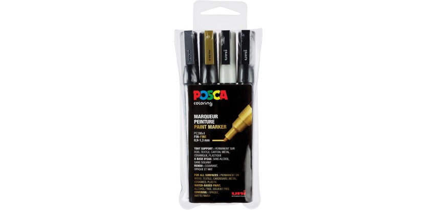 Marqueur Posca PC3M pointe ogive 0,9 à 1,3 mm couleurs assorties - Etui de 4