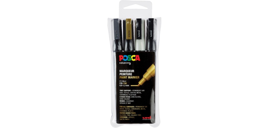 Marker Uni-Ball Posca PC3M Rundspitze 0,9 bis 1,3 mm verschiedene Farben - Packung mit 4