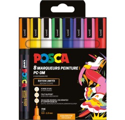 Uni POSCA marqueur peinture PC-3M, 1,5 mm, étui de 8 pièces en couleurs assorties Pop