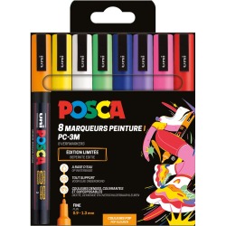 Uni POSCA marqueur peinture PC-3M, 1,5 mm, étui de 8 pièces en couleurs assorties Pop