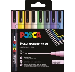 Uni POSCA marqueur peinture PC-3M, 1,5 mm, étui de 8 pièces en couleurs pastel assorties