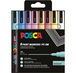 Uni POSCA marqueur peinture PC-3M, 1,5 mm, étui de 8 pièces en couleurs assorties douces