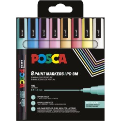 Uni POSCA marqueur peinture PC-3M, 1,5 mm, étui de 8 pièces en couleurs assorties douces