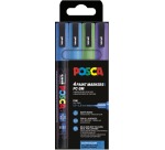 Uni POSCA Malstift PC-3ML, 1,5 mm, glitzernd, Etui 4 Stück dunkelblau und hellblau, grün und violett