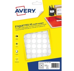 Adhesive and printable inkjet and laser stickers  Ø15 mm Avery white - Pack of 1536