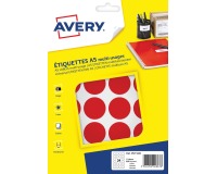 Avery PET30R round dot labels, 30 mm diameter, blister pack of 240 pieces, red