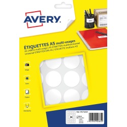 Pastille adhésive imprimable Ø 30 mm Avery blanche - Boîte de 384