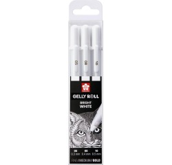 Stylo gel Sakura Roll Classic set 3 largeurs blanc