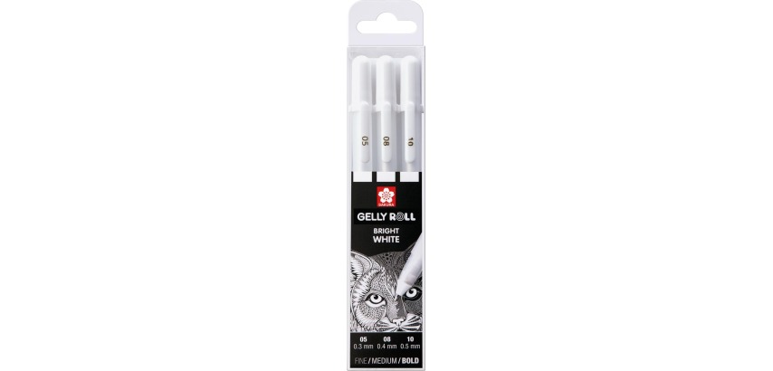 Sakura Roll Classic gel pen set 3 widths white