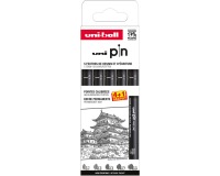 Uni Pin fineliner, gekalibreerde punten, zwart, 0,1-0,3-0,5-0,7-0,9 mm, blister van 4 + 1 gratis