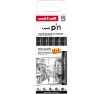 Uni Pin fineliner, pointes calibrées, noir, 0,2-0,4-0,6-0,8-1,0 mm, blister de 4 + 1 gratuit
