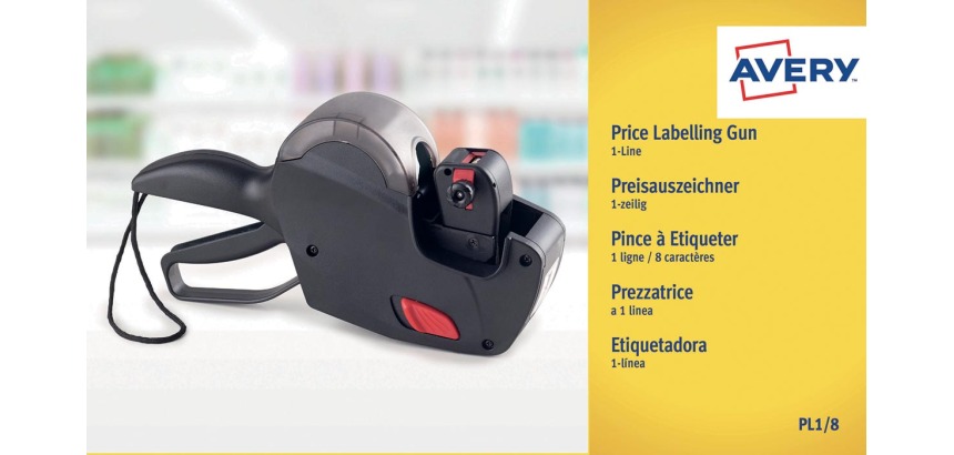 Pince à étiqueter Avery PL 1/8 + rouleau encreur + rouleua étiquettes