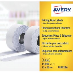 Avery PLR1226 etiketten voor prijstang afneembaar, ft 12 x 26 mm, 15 000 etiketten, wit