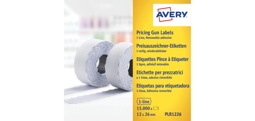 Avery PLR1226 removable labels for label maker, size 12 x 26 mm, 15,000 labels, white