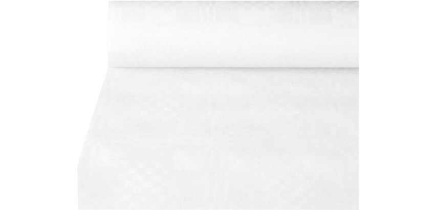 Damask print paper tablecloth, 1.2 x 50 m, white