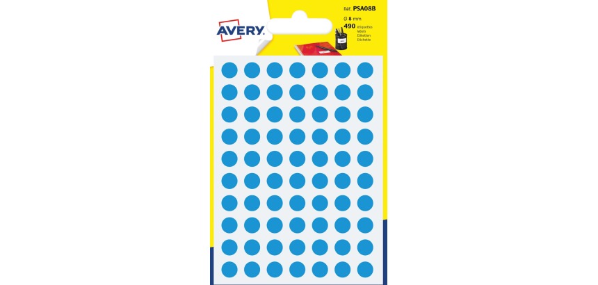 Avery PSA08B round dot labels, 8 mm diameter, pack of 490 pieces, light blue