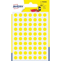 Avery PSA08J ronde markeringsetiketten, diameter 8 mm, blister van 490 stuks, geel