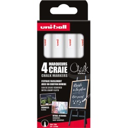 Uni-ball krijtmarker, ronde punt van 0,9-1,3 mm, etui van 4 stuks, wit