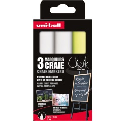 Uni-ball marqueur à la craie, pointe biseautée 8 mm, étui de 3 pièces, assorti