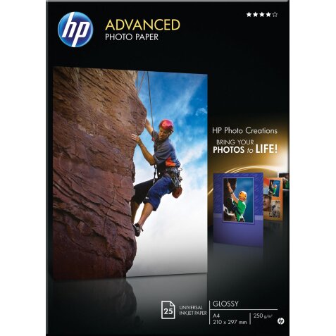 HP Advanced fotopapier ft A4, 250 g, pak van 25 vel, glanzend