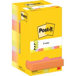 Post-it Z-notes, 100 feuilles, ft 76 x 76 mm, paquet de 12 blocs, couleurs assorties néon