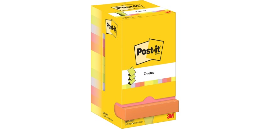 Post-it Z-notes, 100 vel, ft 76 x 76 mm, pak van 12 blokken, assorti neonkleuren