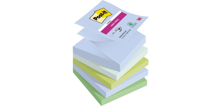 Post-it Super Sticky Z-Notes Oasis, 90 sheets, 76 x 76 mm, assorted colors, pack of 5 pads