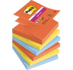 Post-it Super Sticky z-notes Playful, 90 feuilles, ft 76 x 76 mm, couleurs assorties, paquet de 6 blocs