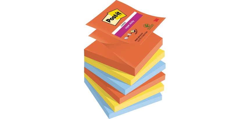 Post-it Super Sticky Z-Notes Playful, 90 sheets, 76 x 76 mm, assorted colors, pack of 6 pads
