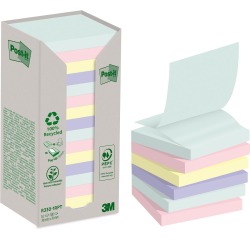 Post-it recycled z-notes, 100 feuilles, ft 76 x 76 mm, assorti, paquet de 16 blocs
