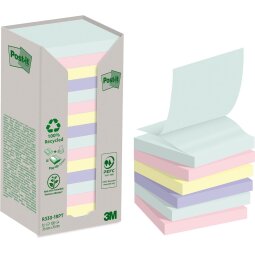 Post-it recycled Z-notes, 100 vel, ft 76 x 76 mm, assorti, pak van 16 blokken