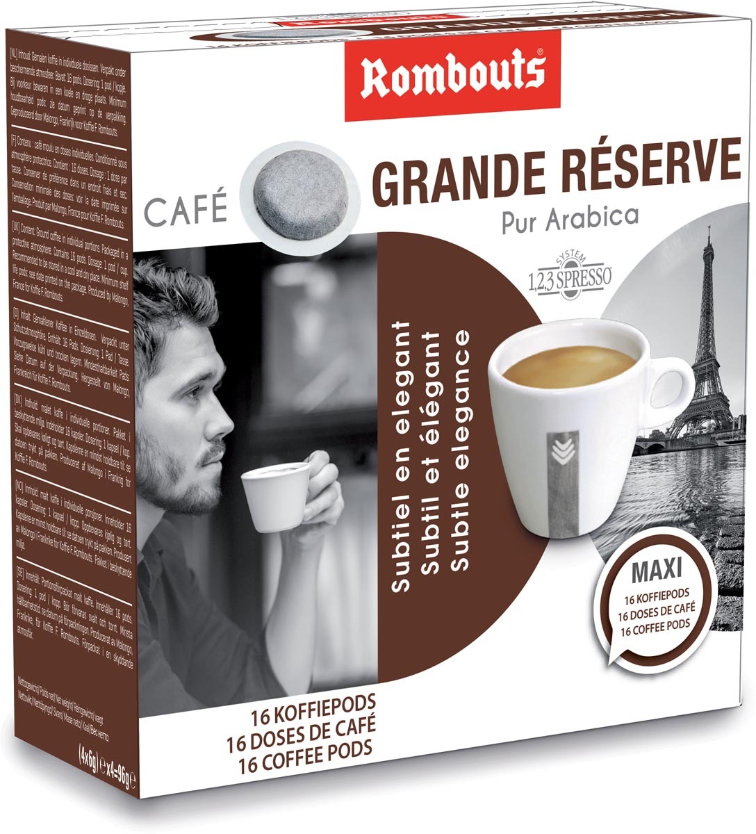 Rombouts dosettes de cafe pour espresso Grande Reserve paquet de 16 pieces on bruneau.lu