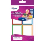Avery Family ultra-beständige Etiketten, 4,5 x 6,5 cm, klappbare Box mit 16 farbigen Etiketten