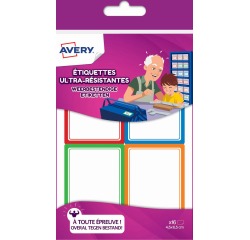Avery Family étiquettes ultra-résistantes, 4,5 x 6,5 cm, étui brochable avec 16 étiquettes en couleurs